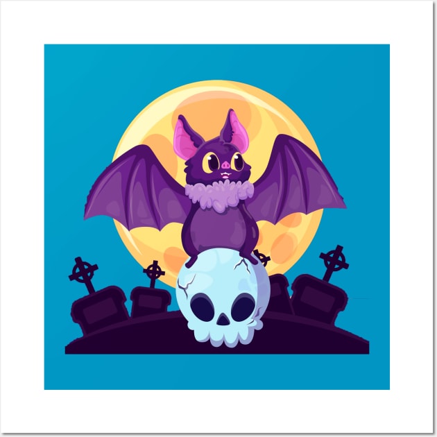 BAT & SKULL design Wall Art by Mako Design 